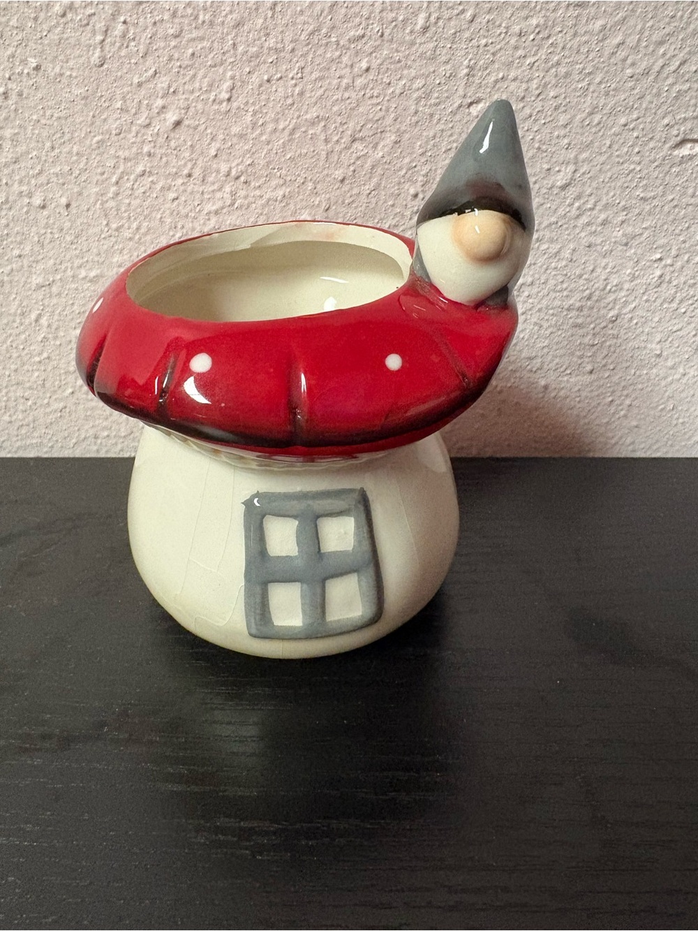 Ceramic Mushroom House Gnome Planter Red Cottagecore Woodland Decor